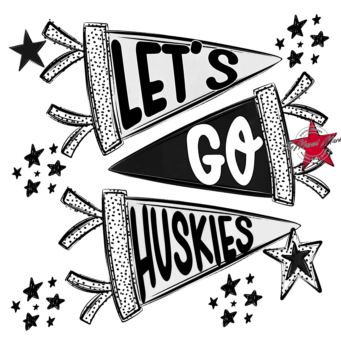 Huskies Let's Go Flag Design-Black