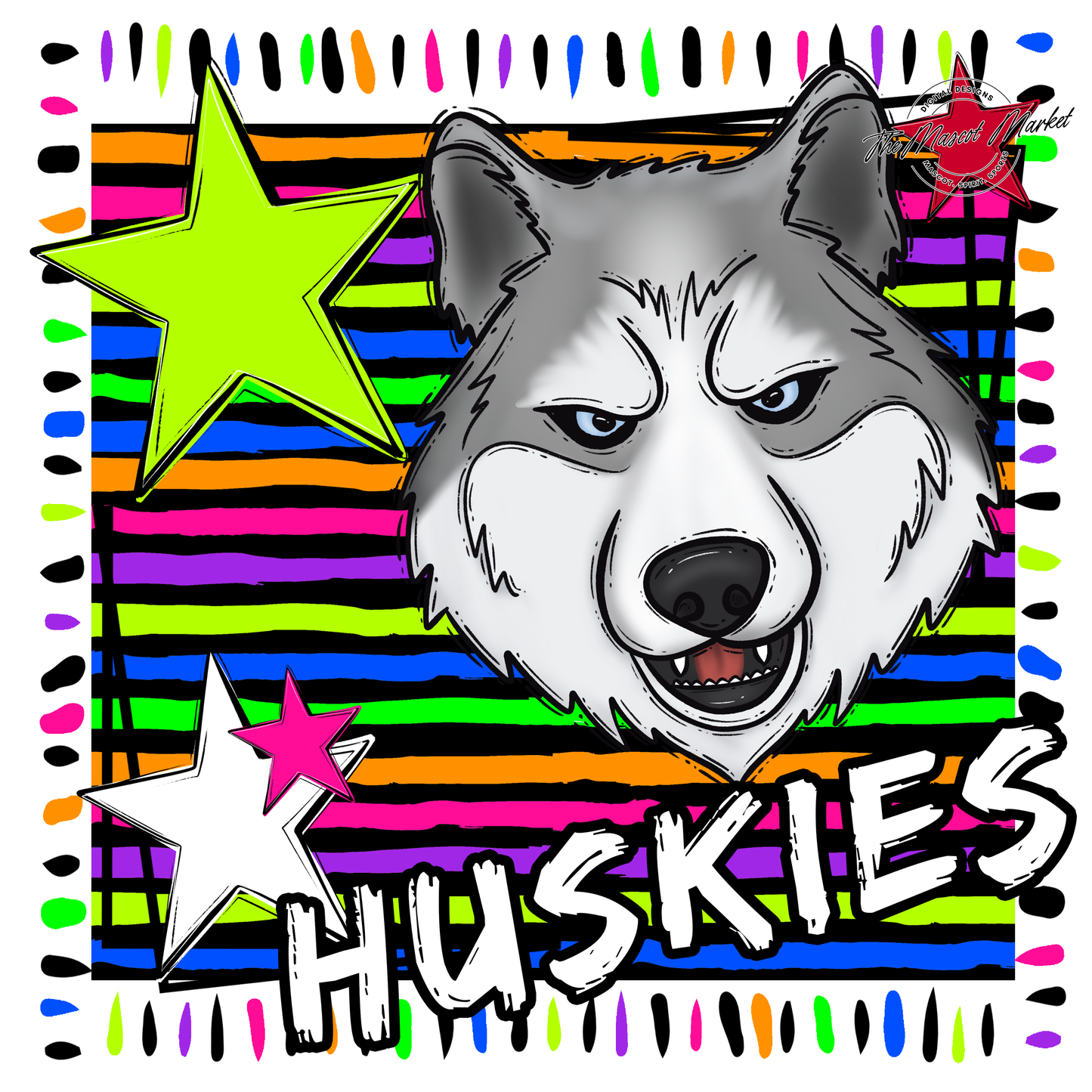 Huskies Mascot Frame-Neon Black