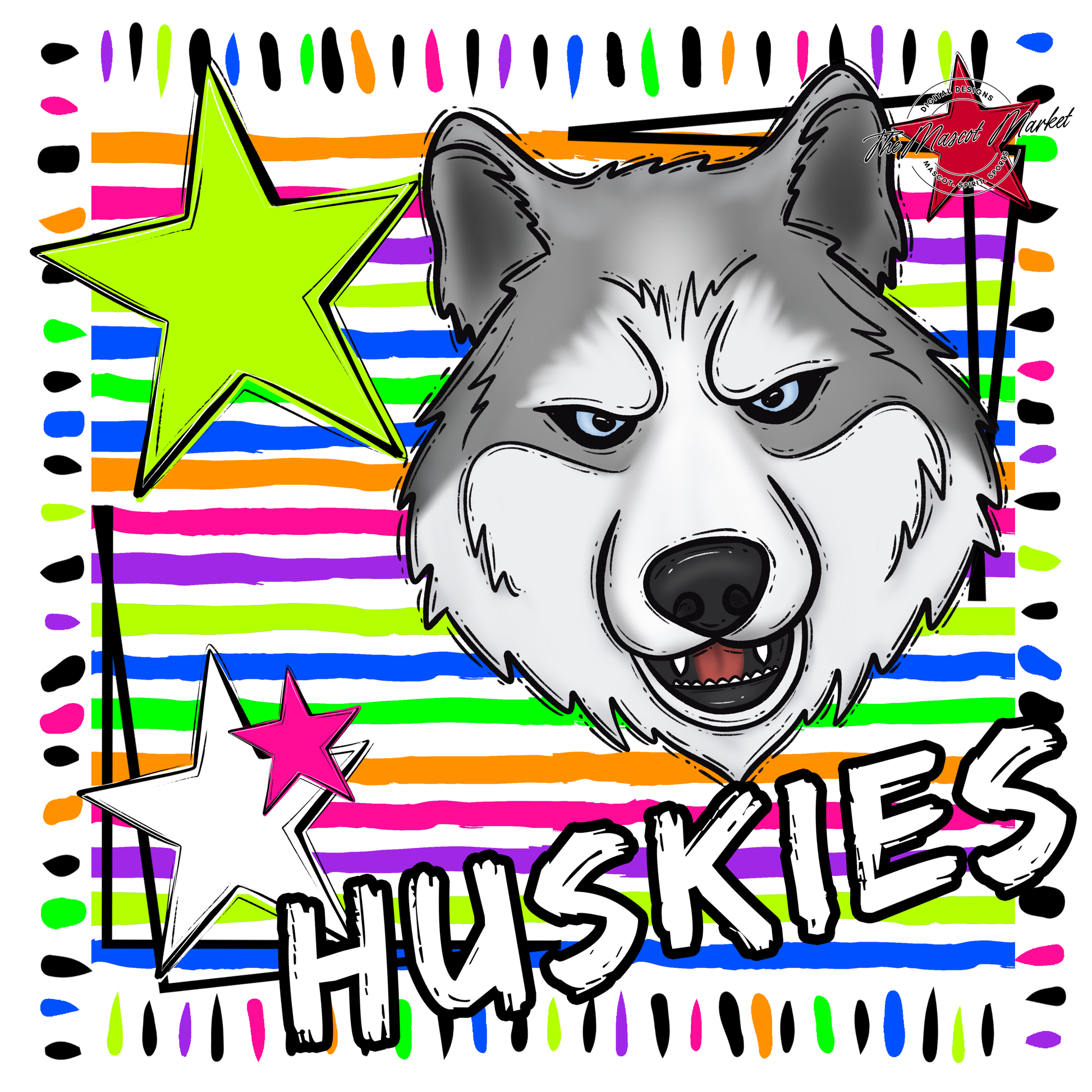 Huskies Mascot Frame-Neon White