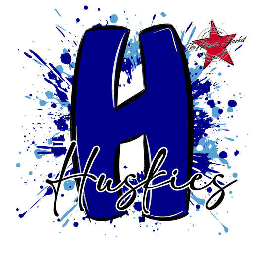 Huskies Mascot Splatter-Blue & Carolina Blue