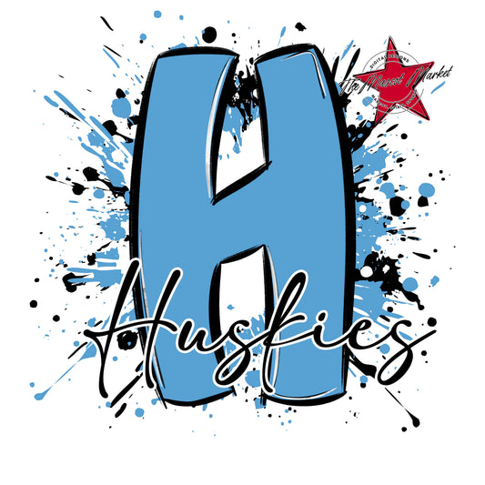 Huskies Mascot Splatter-Carolina Blue