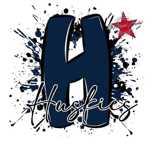 Huskies Mascot Splatter-Navy