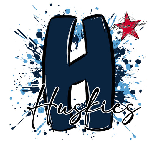 Huskies Mascot Splatter-Navy & Carolina Blue