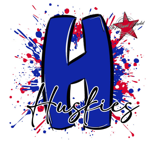 Huskies Mascot Splatter-Royal Blue & Red