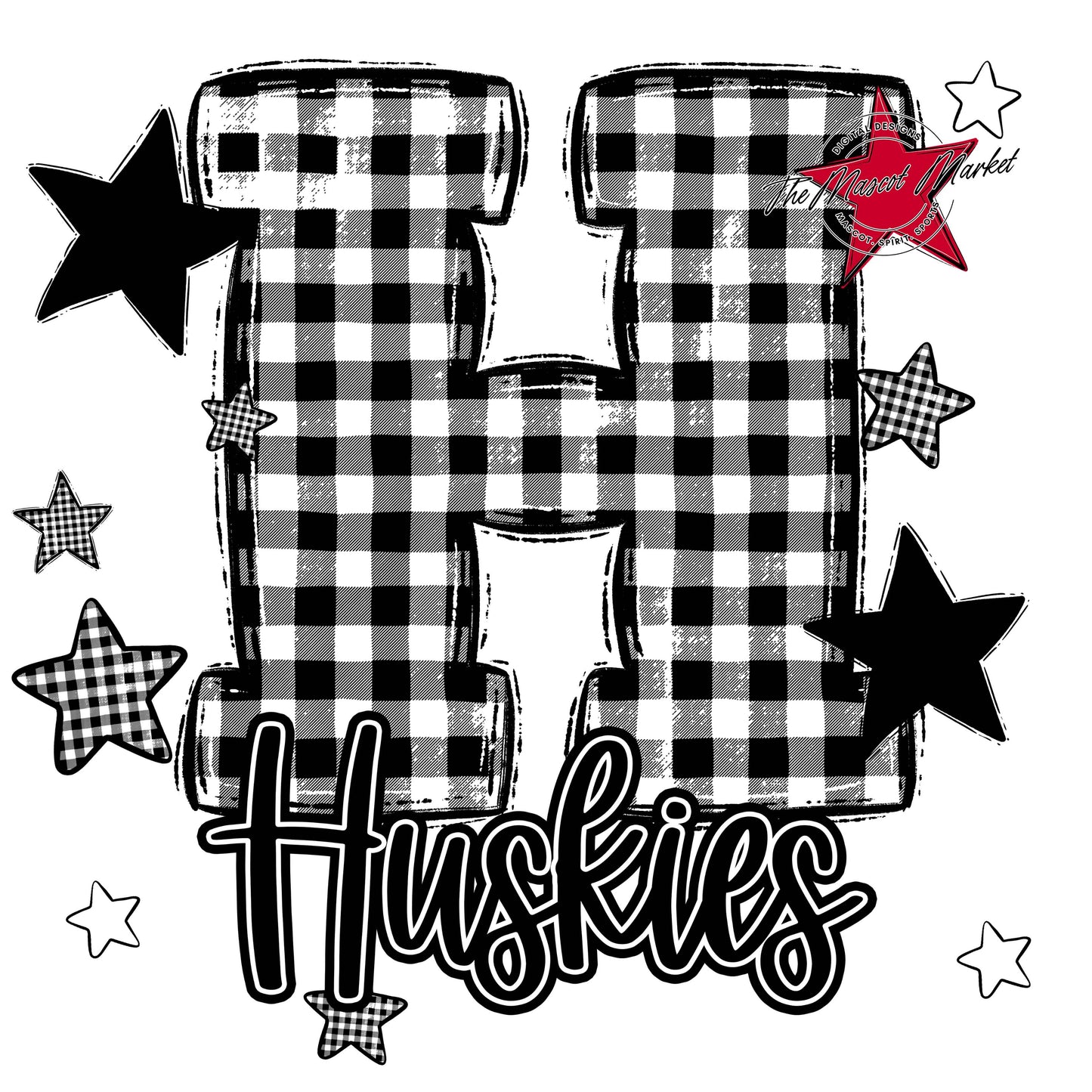 Huskies Plaid Star Design-Black