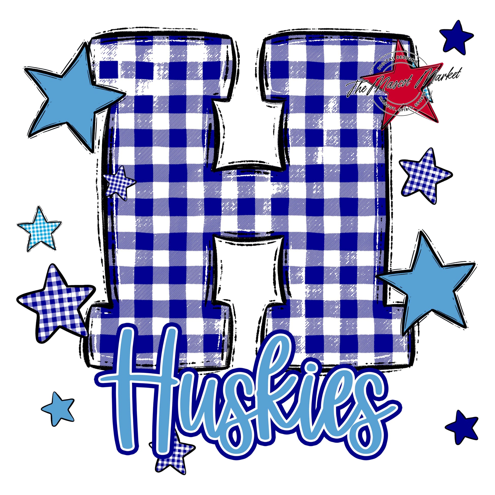Huskies Plaid Star Design-Blue & Carolina Blue