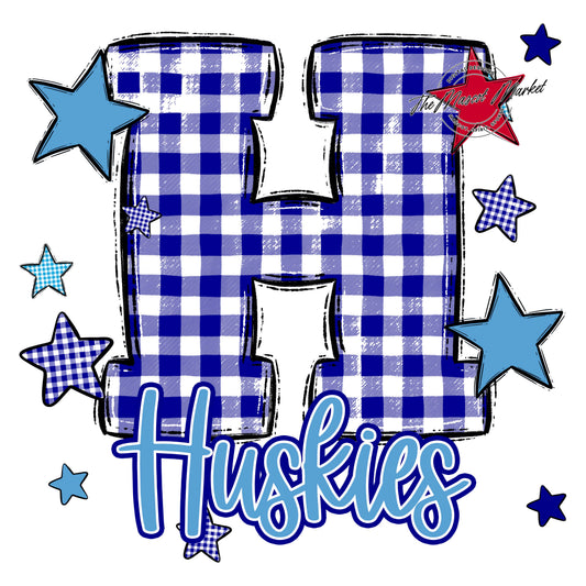 Huskies Plaid Star Design-Blue & Carolina Blue