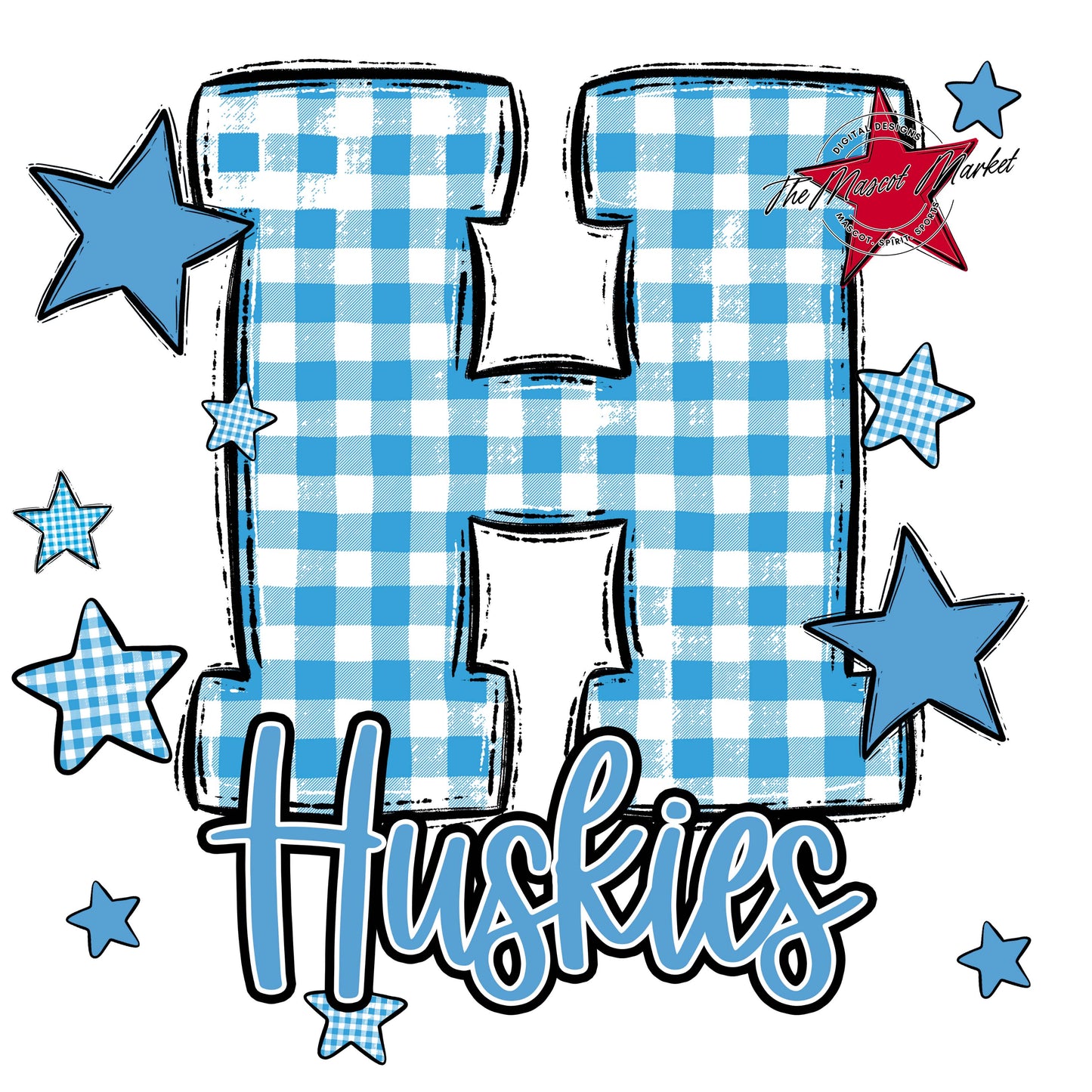 Huskies Plaid Star Design-Carolina Blue