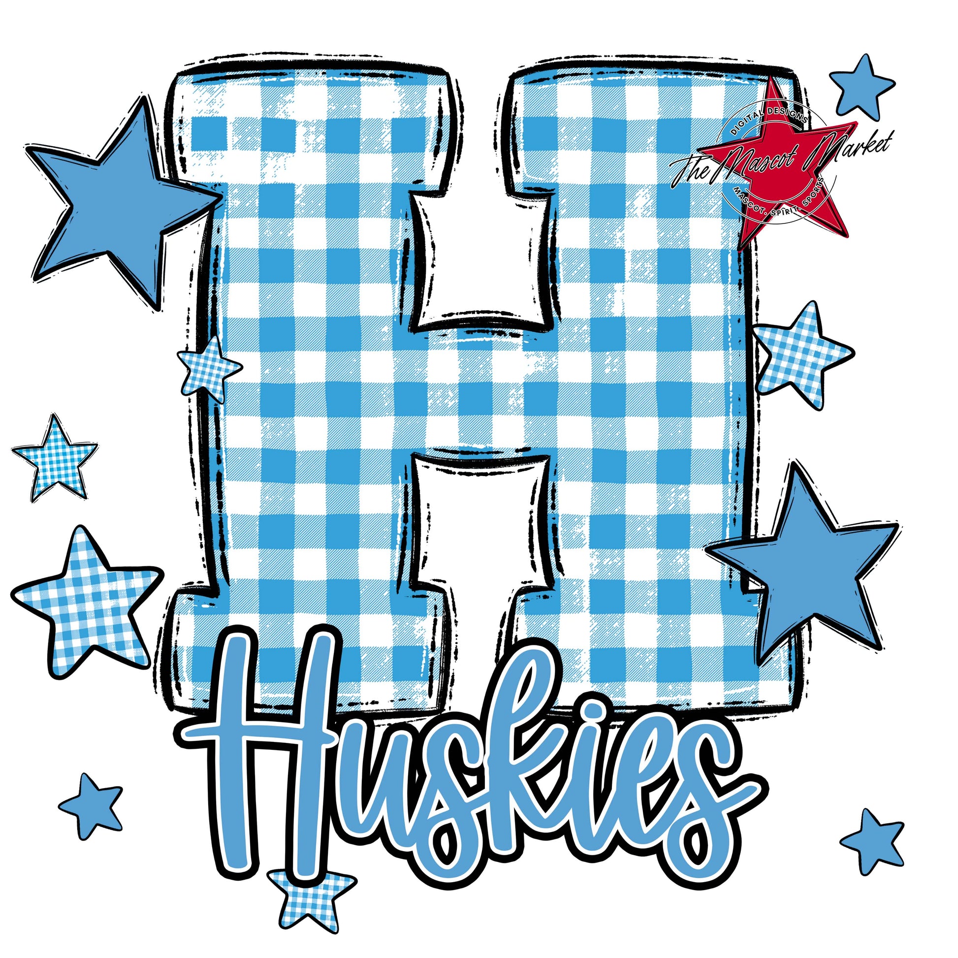 Huskies Plaid Star Design-Carolina Blue
