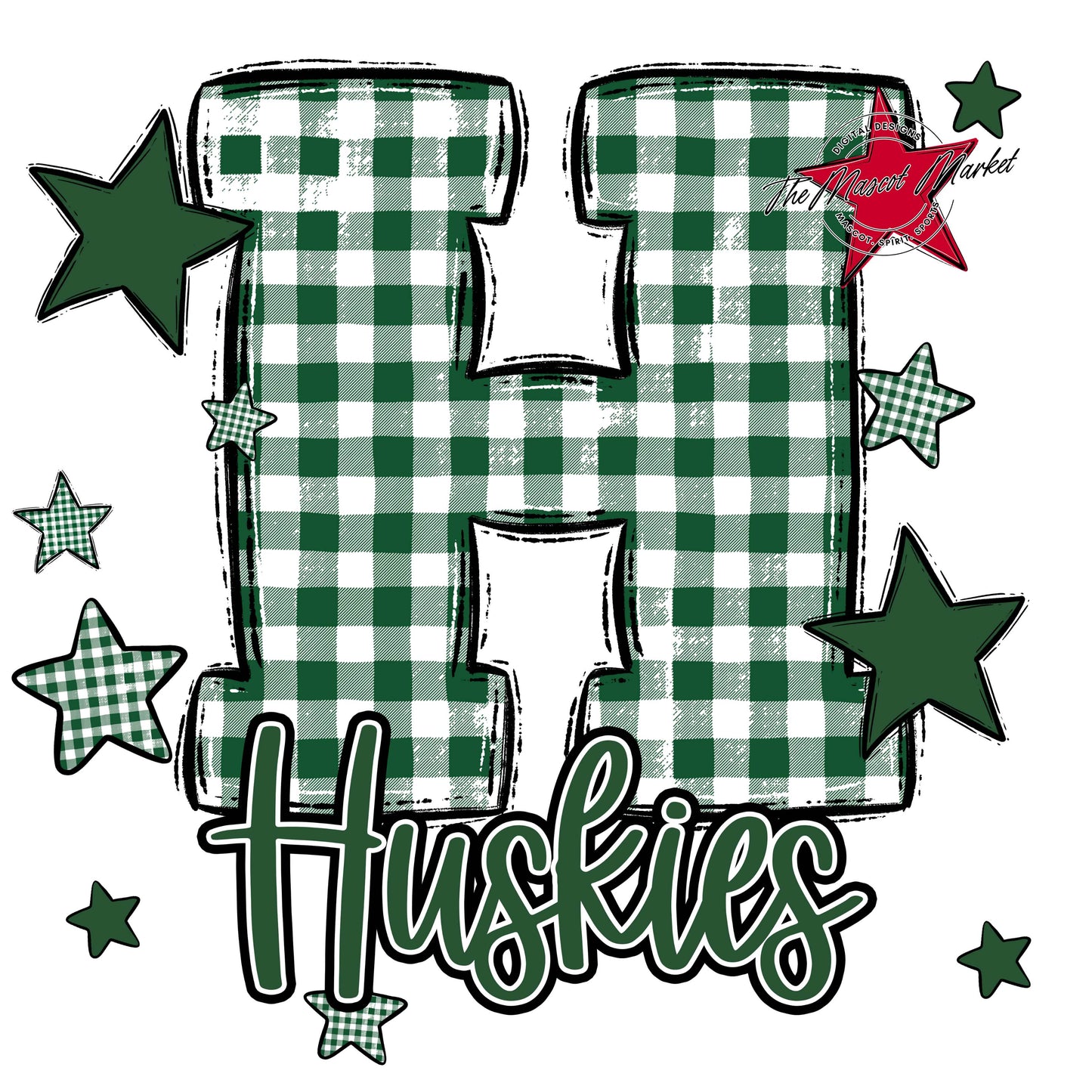 Huskies Plaid Star Design-Green