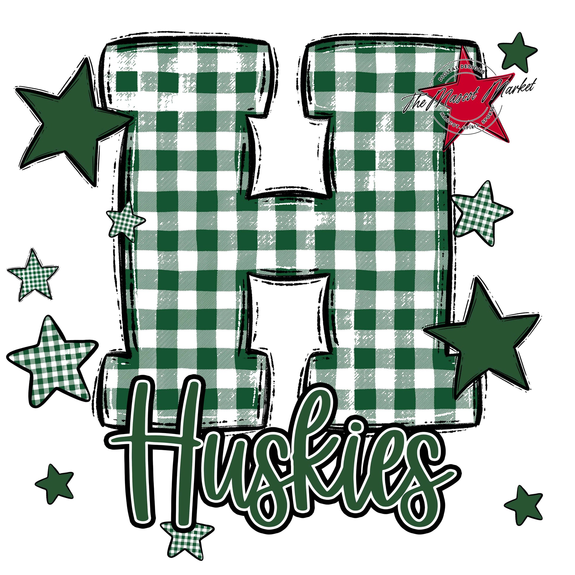 Huskies Plaid Star Design-Green