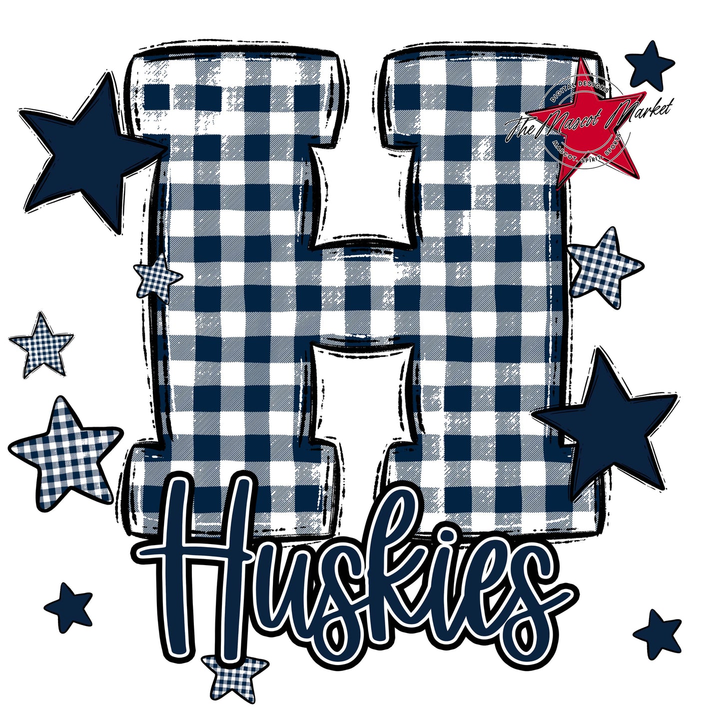 Huskies Plaid Star Design-Navy