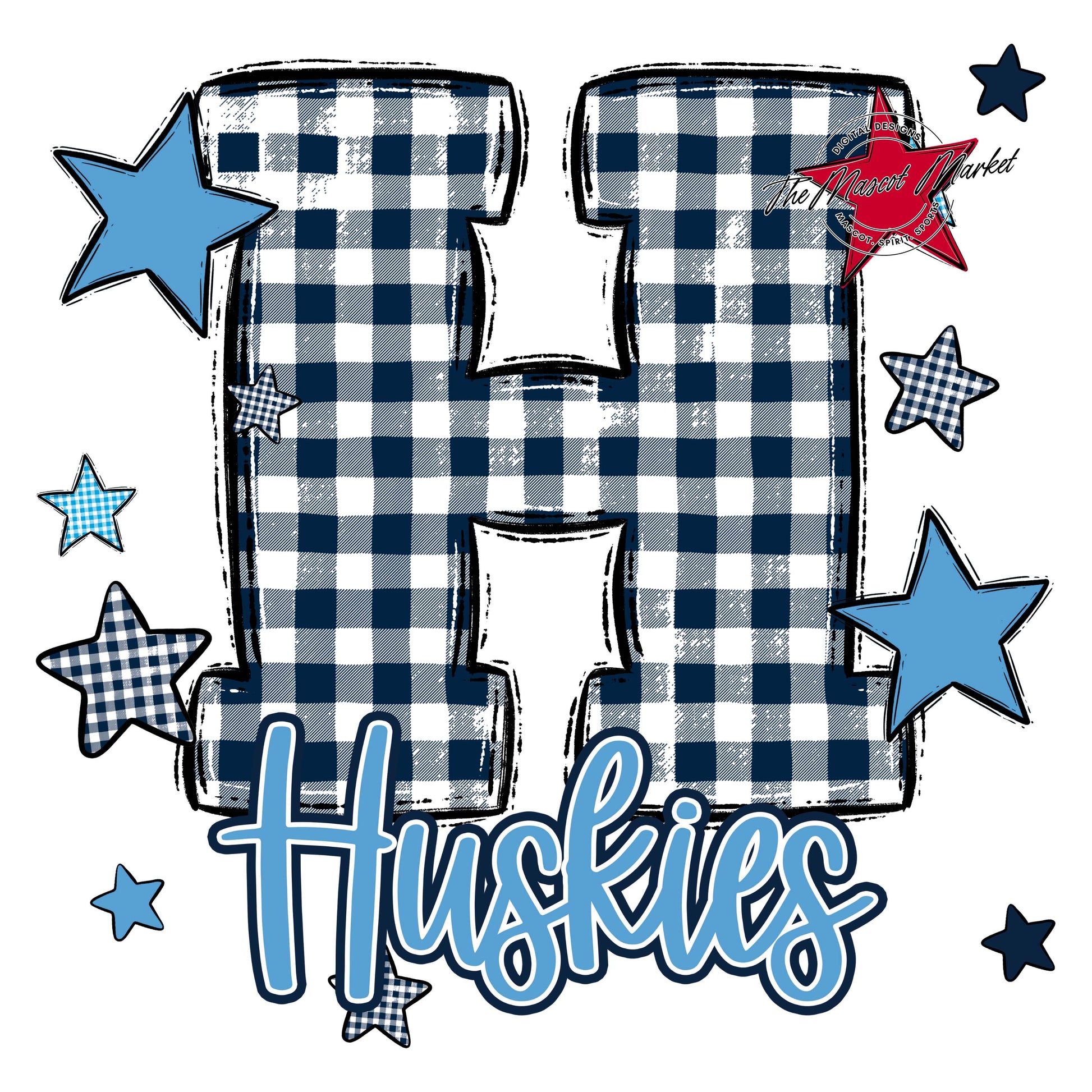 Huskies Plaid Star Design-Navy & Carolina Blue