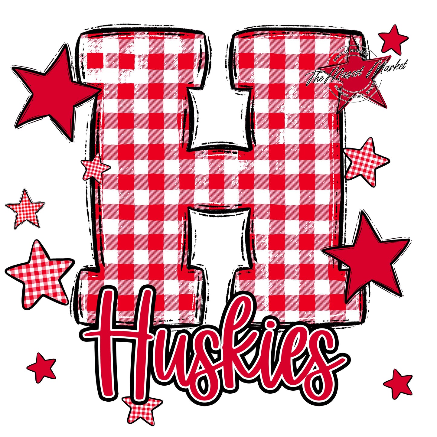 Huskies Plaid Star Design-Red