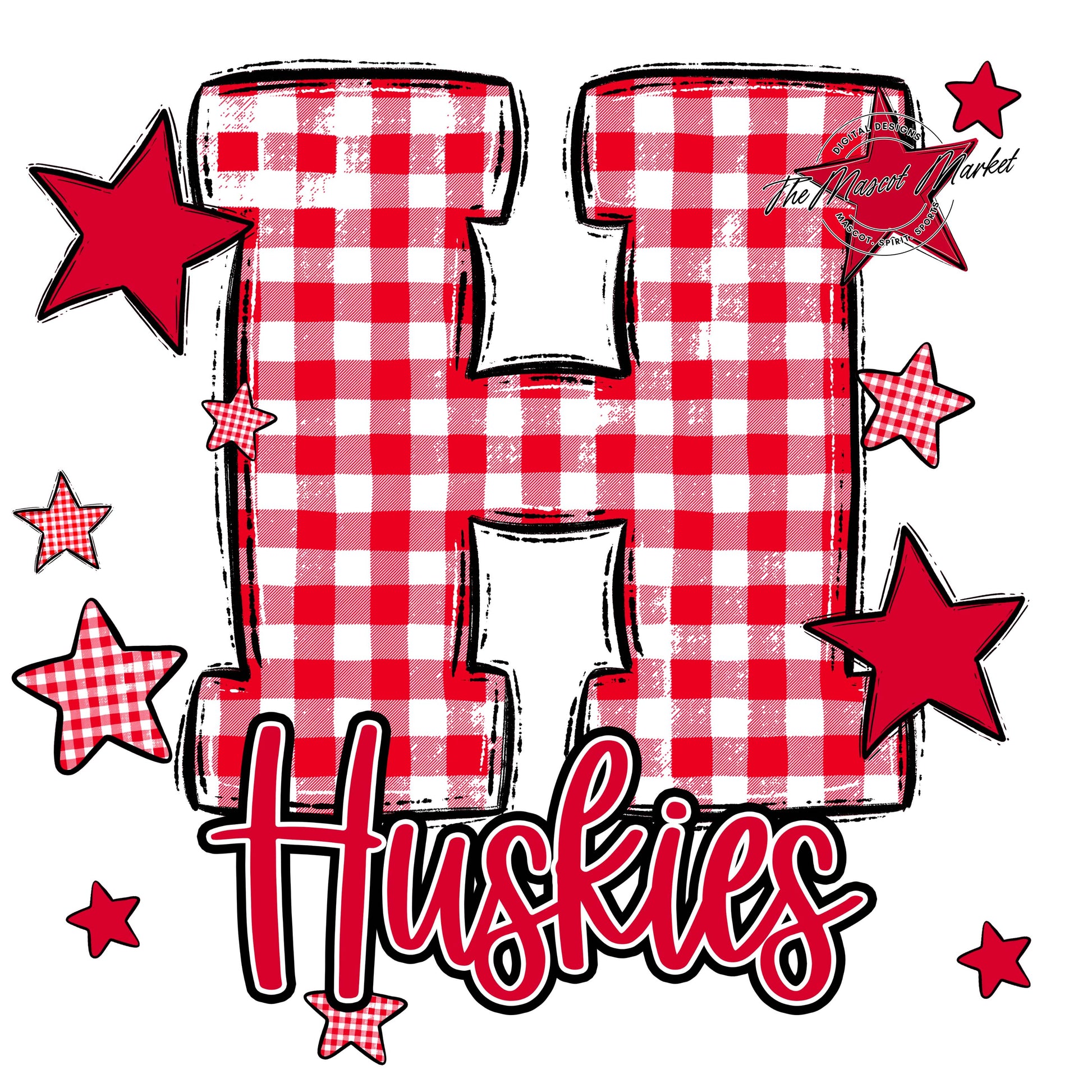 Huskies Plaid Star Design-Red