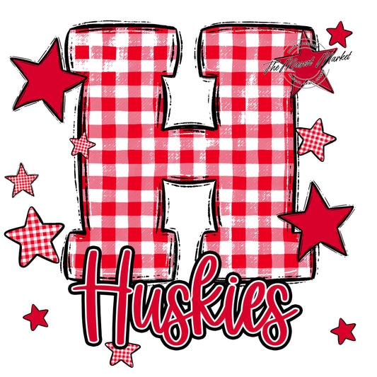 Huskies Plaid Star Design-Red