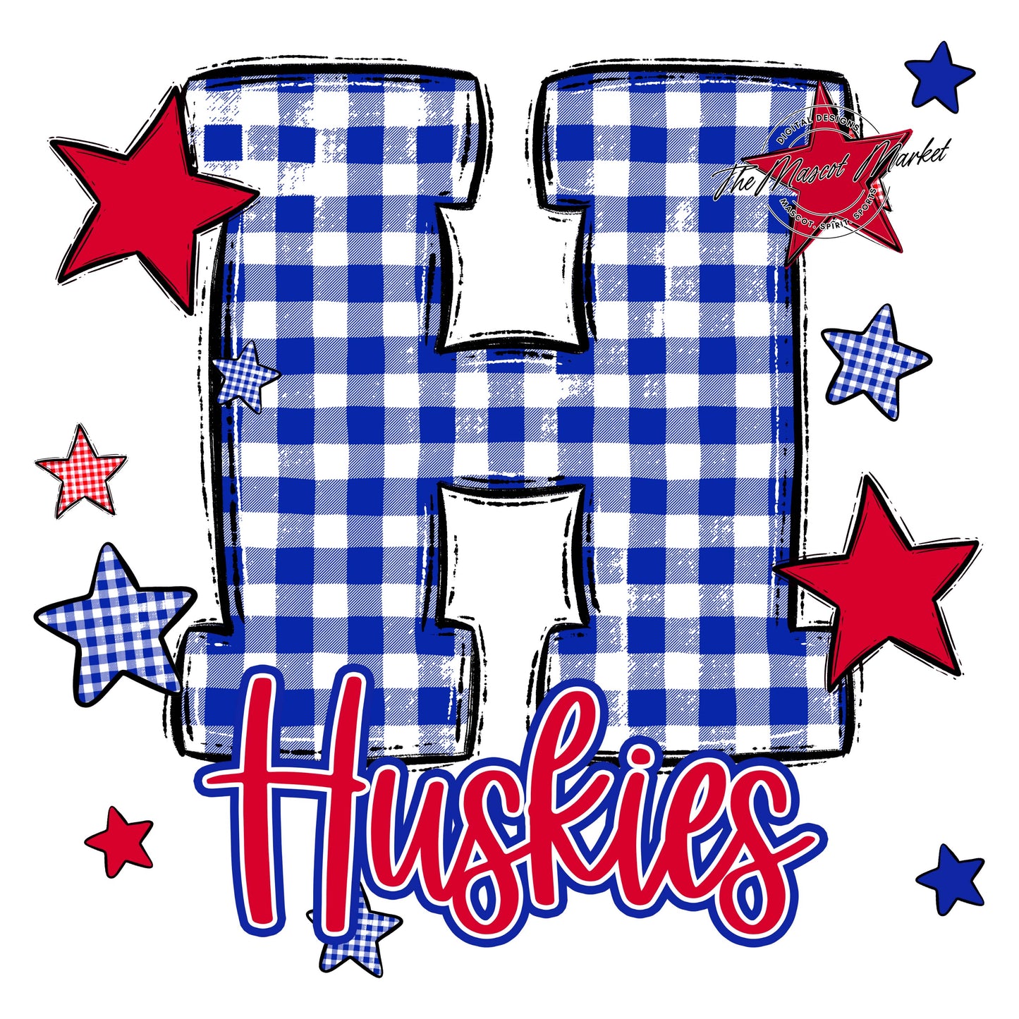 Huskies Plaid Star Design-Royal Blue & Red