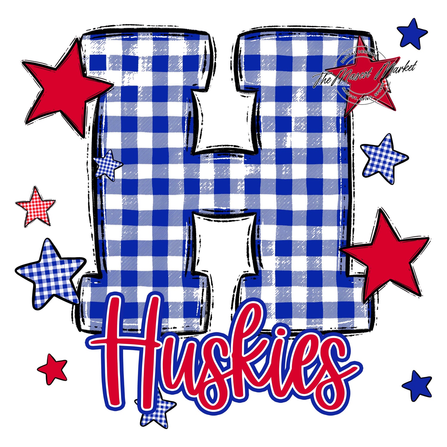 Huskies Plaid Star Design-Royal Blue & Red