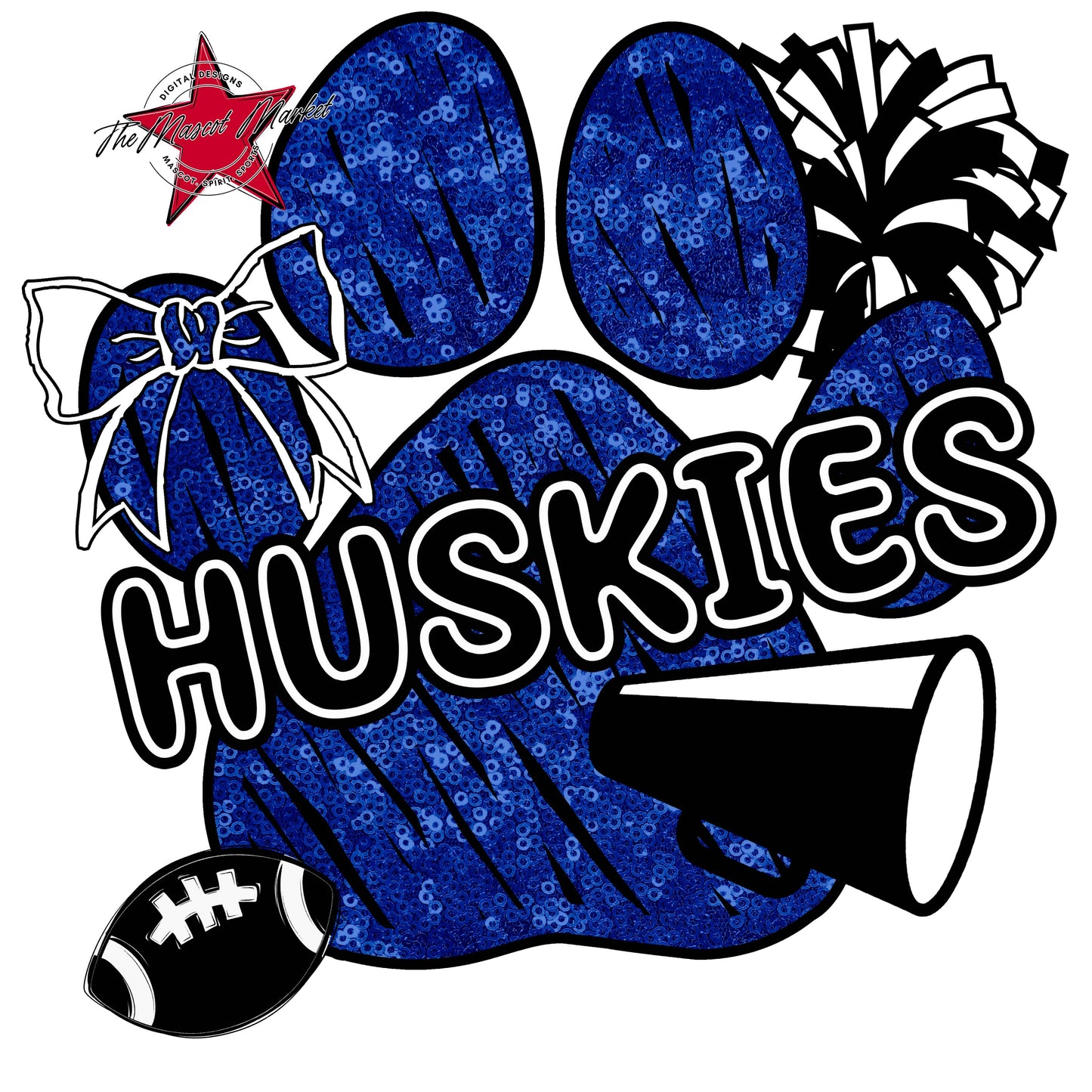 Huskies Sequins Paw Print Design-Blue