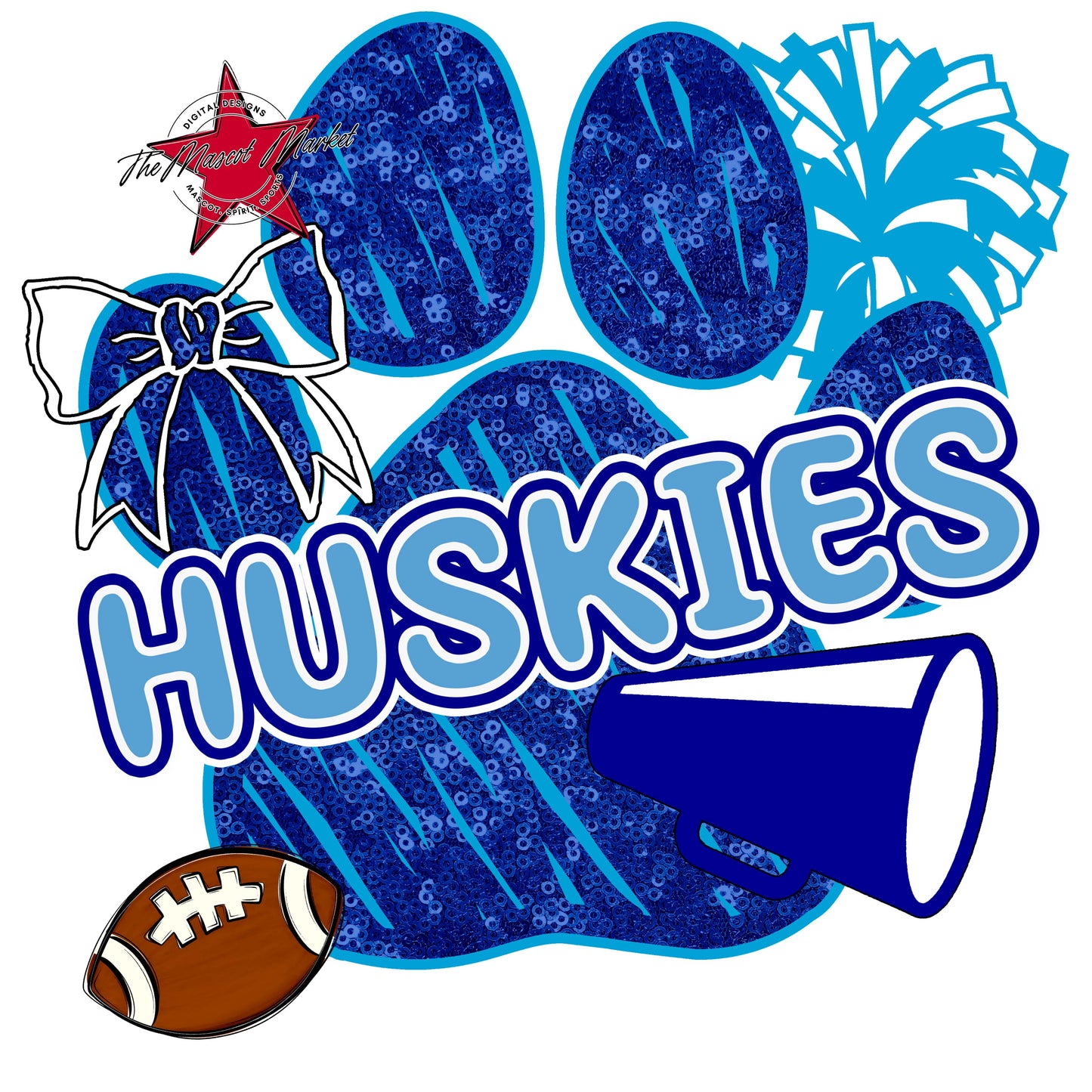 Huskies Sequins Paw Print Design-Blue & Carolina Blue