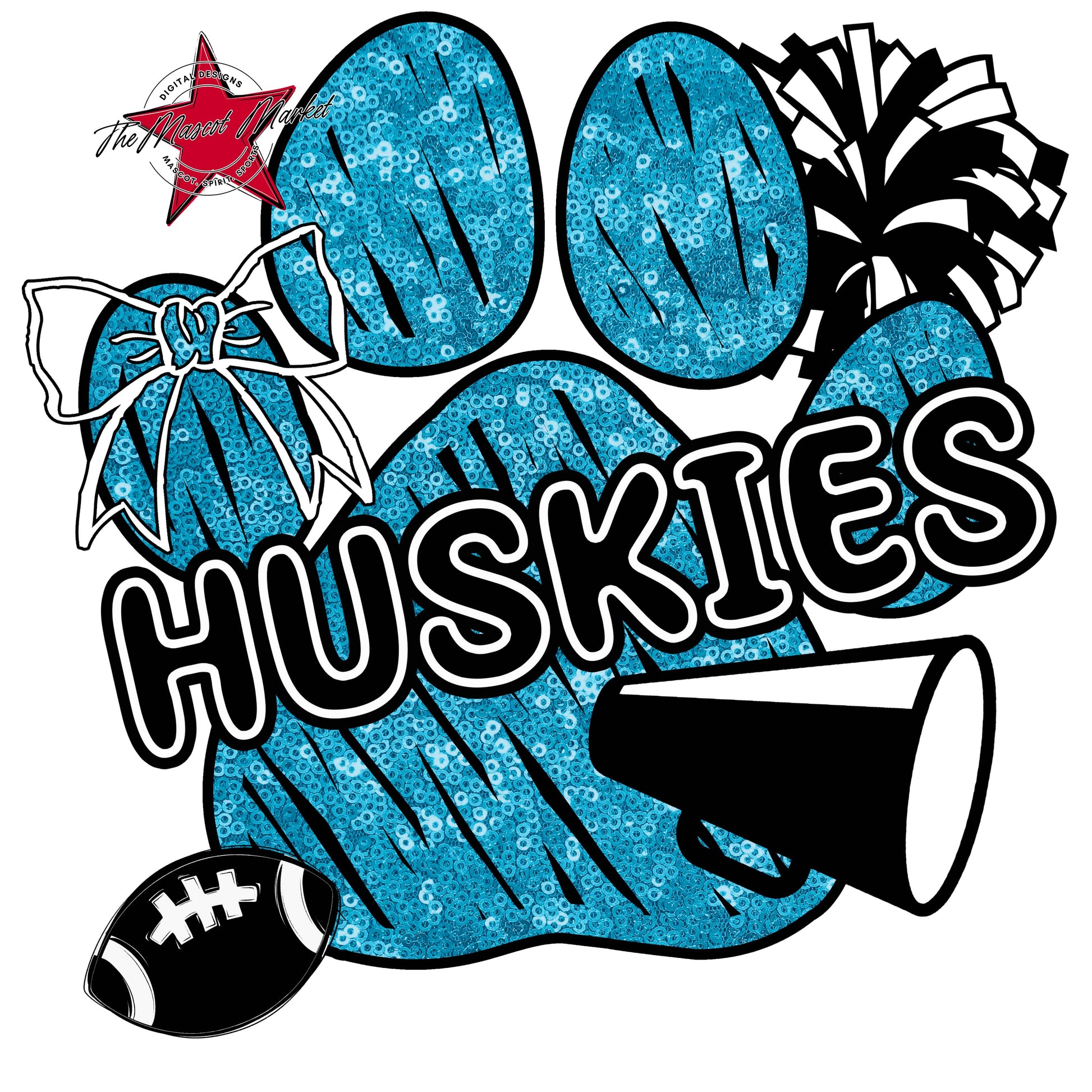 Huskies Sequins Paw Print Design-Carolina Blue