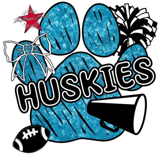 Huskies Sequins Paw Print Design-Carolina Blue