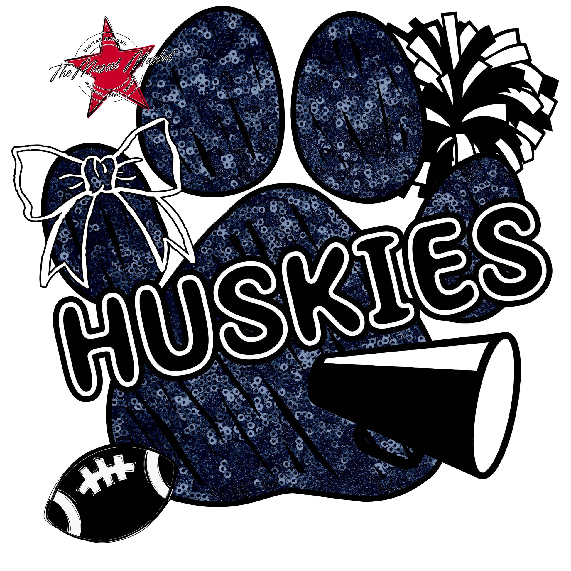 Huskies Sequins Paw Print Design-Navy