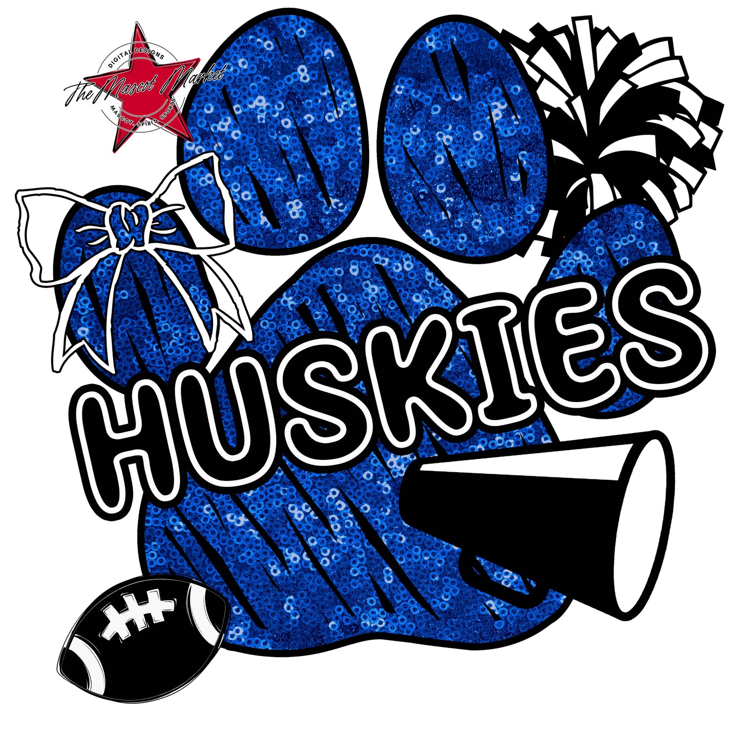 Huskies Sequins Paw Print Design-Royal Blue
