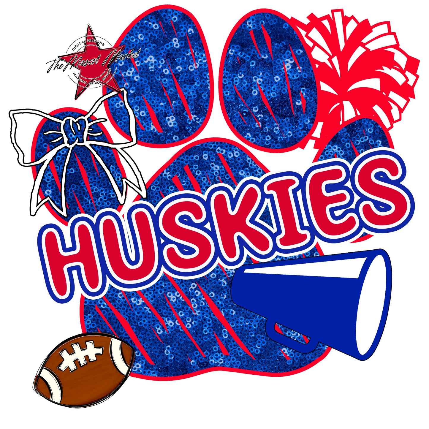 Huskies Sequins Paw Print Design-Royal Blue & Red