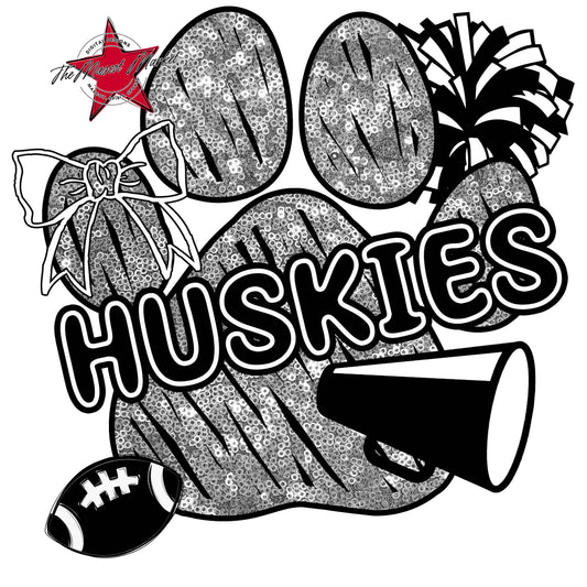 Huskies Sequins Paw Print Design-Silver
