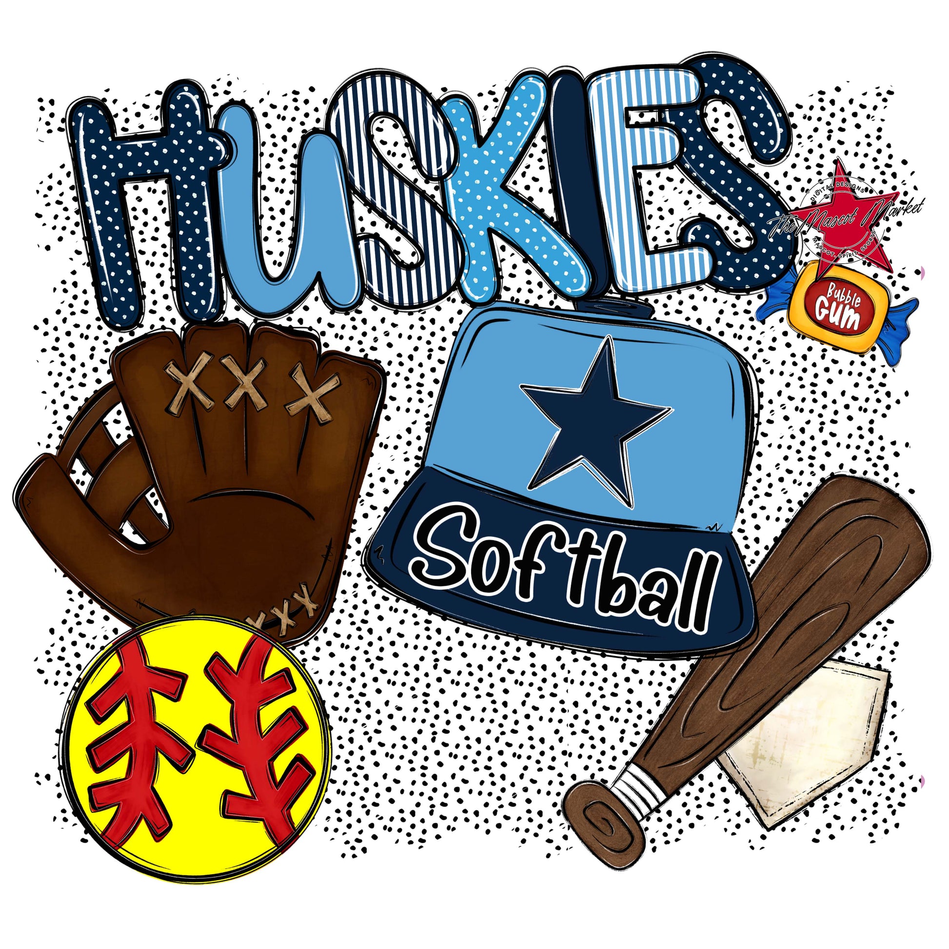 Huskies Softball Spirit-Navy & Carolina Blue