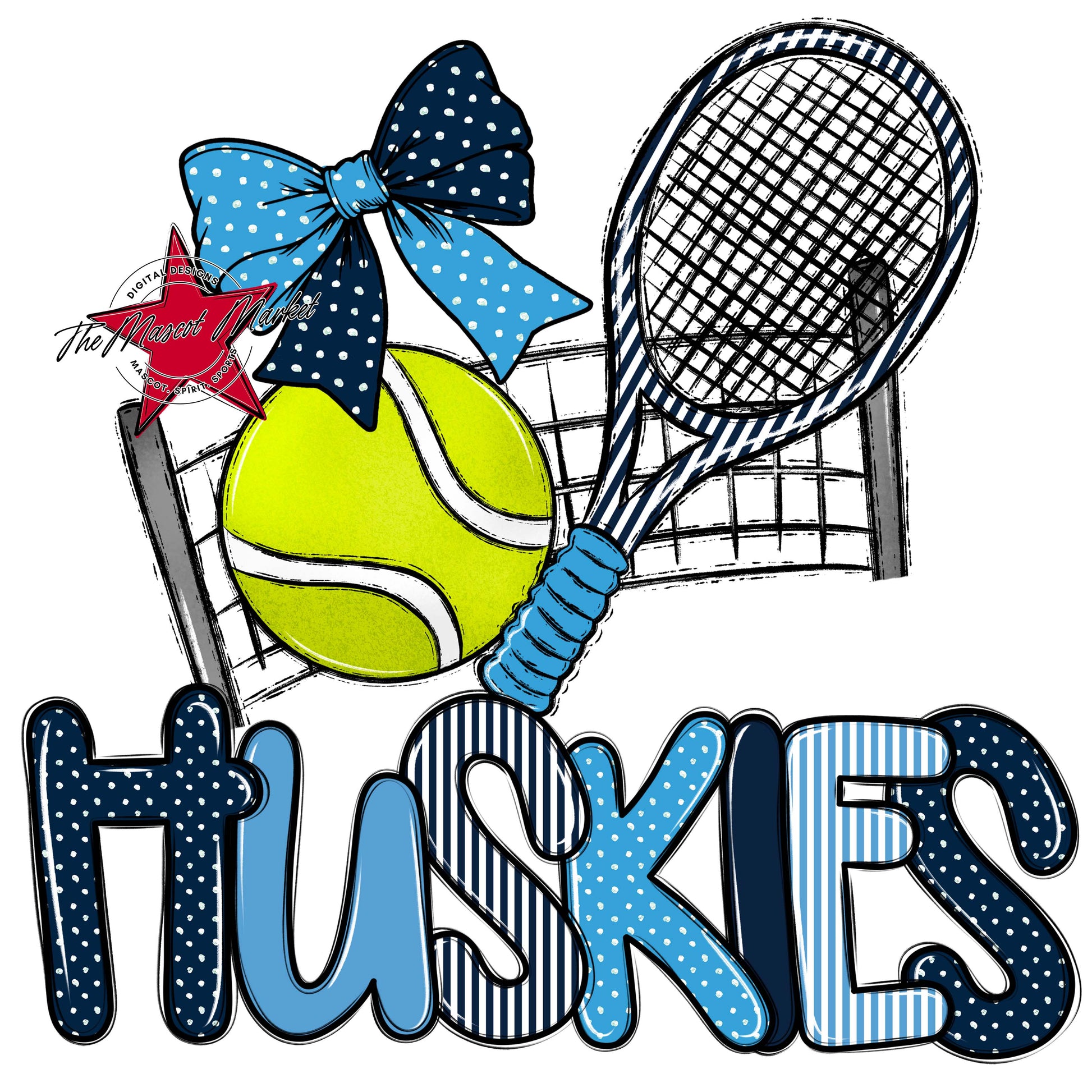 Huskies Tennis Spirit Design-Navy & Carolina Blue
