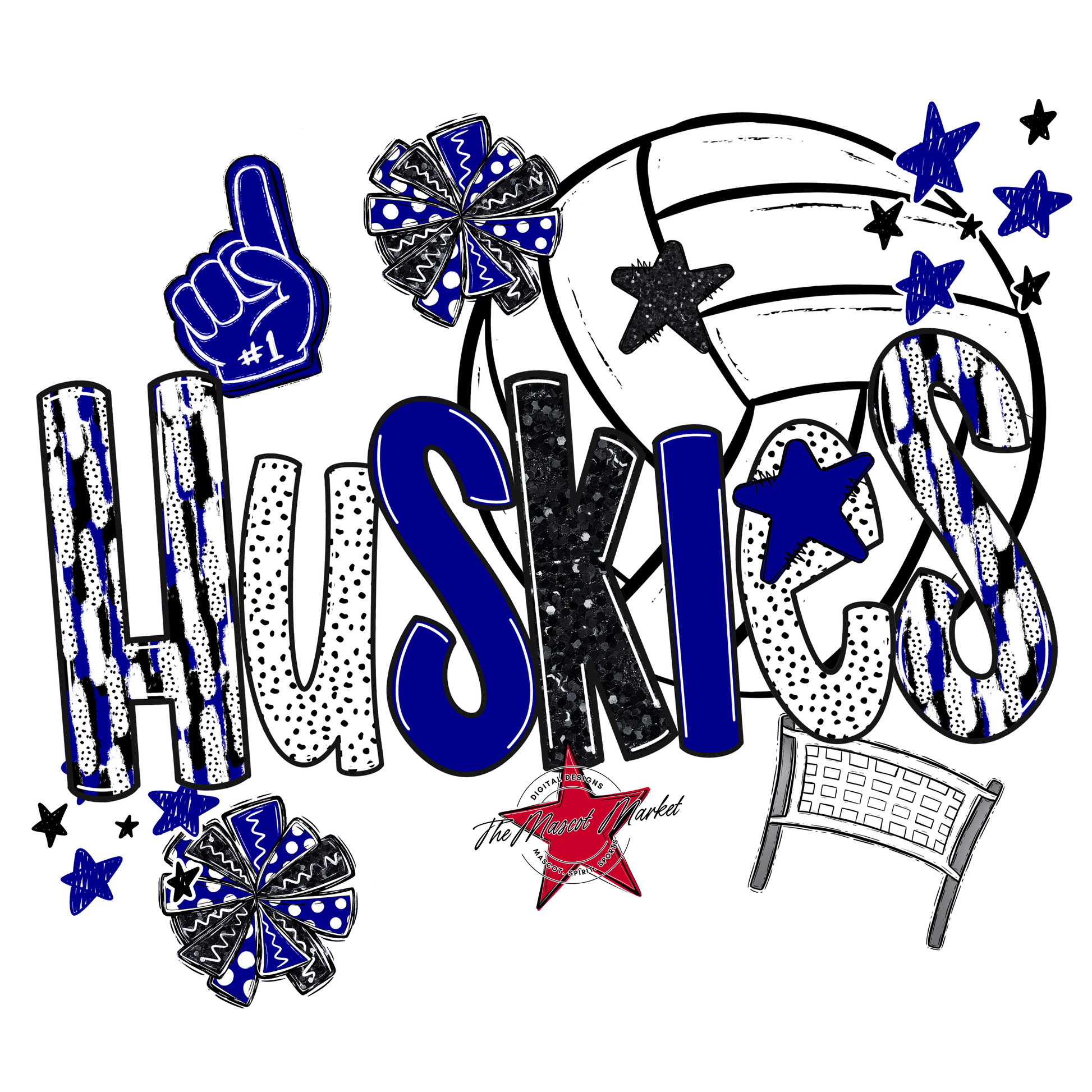Huskies Volleyball Scrape-Blue