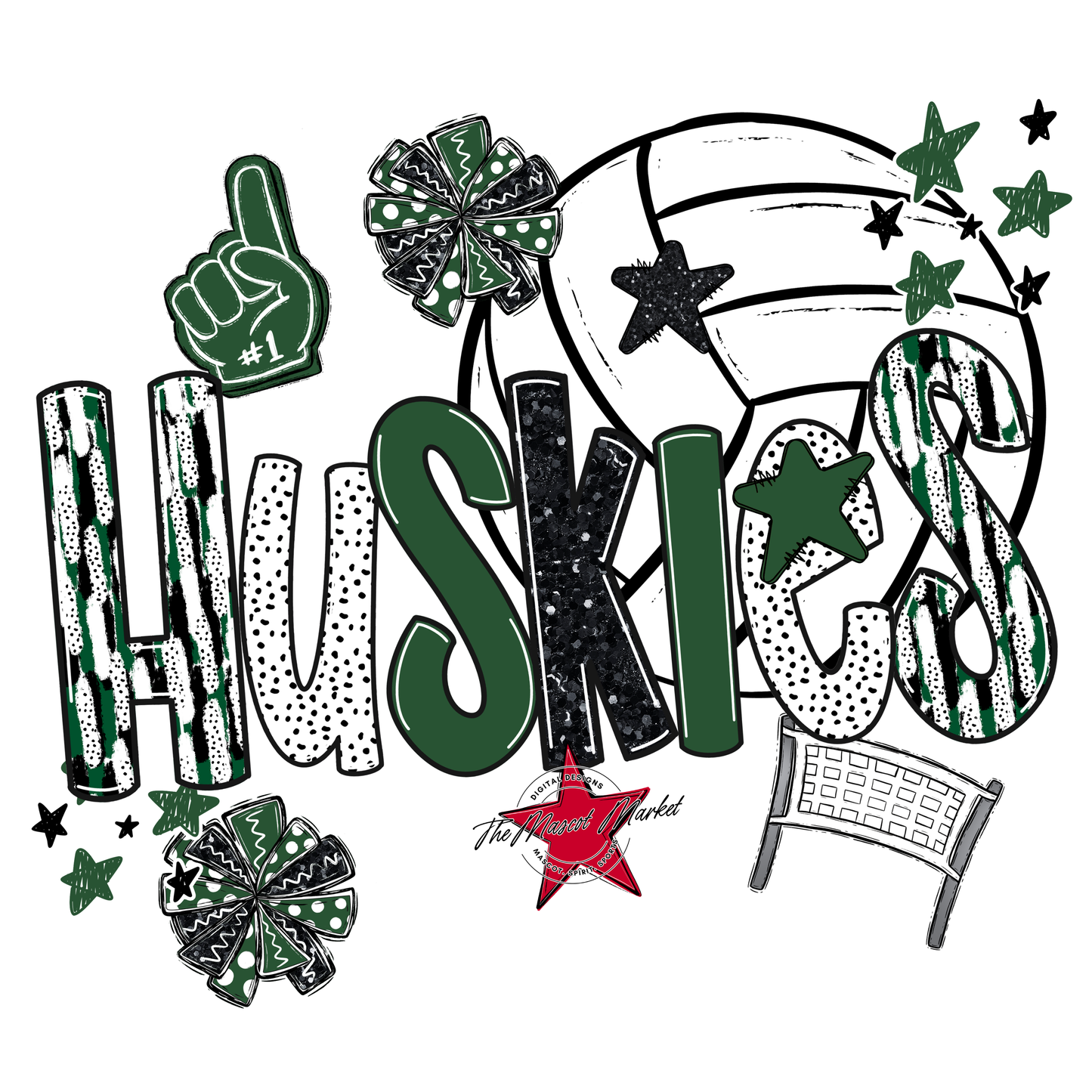 Huskies Volleyball Scrape-Green