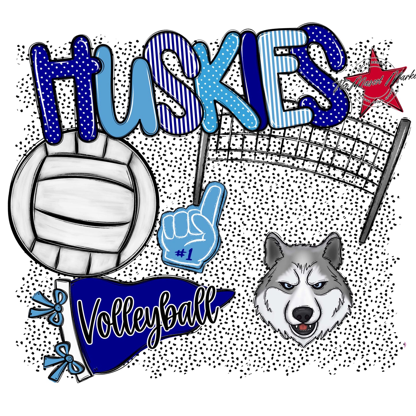 Huskies Volleyball Spirit-Blue & Carolina Blue