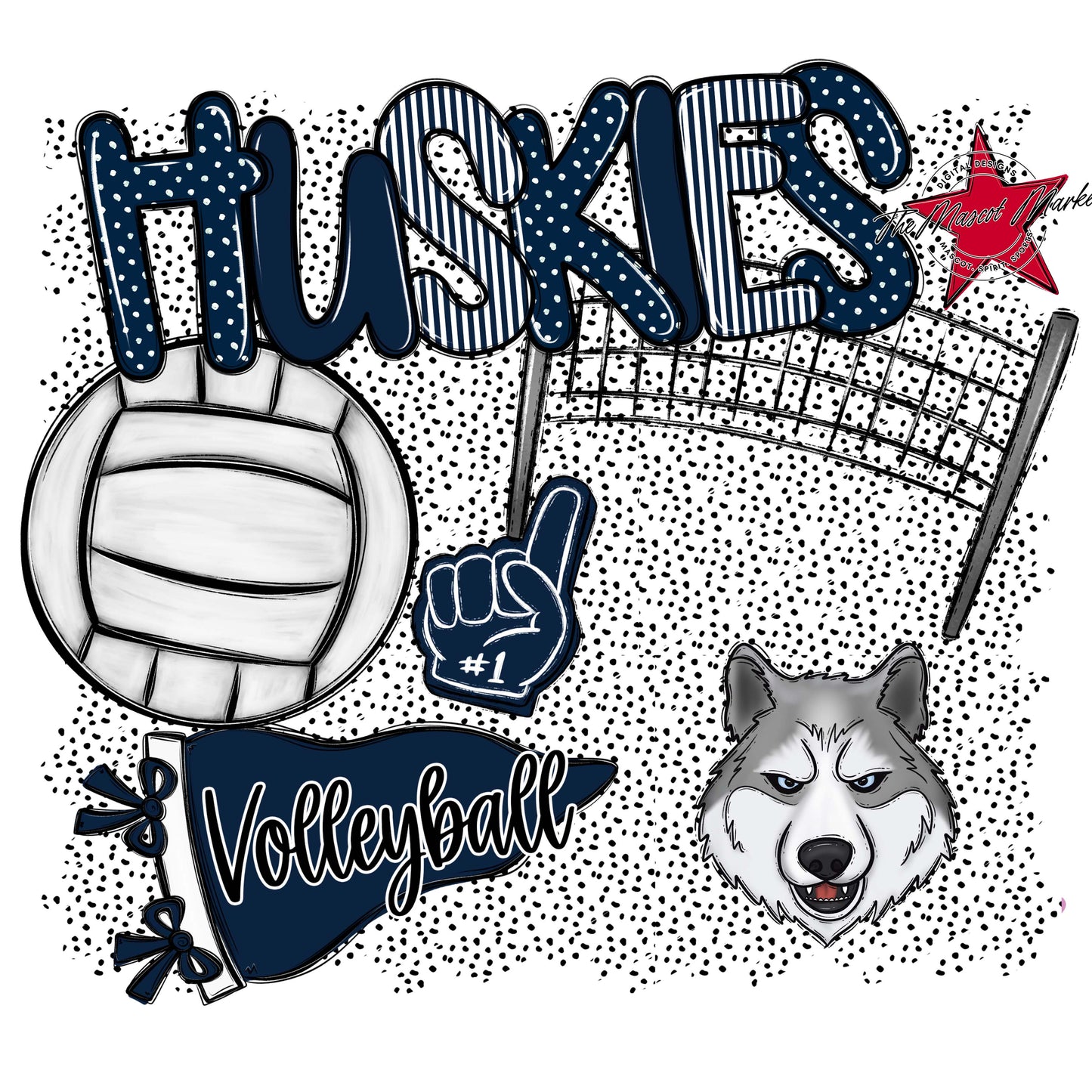 Huskies Volleyball Spirit-Navy