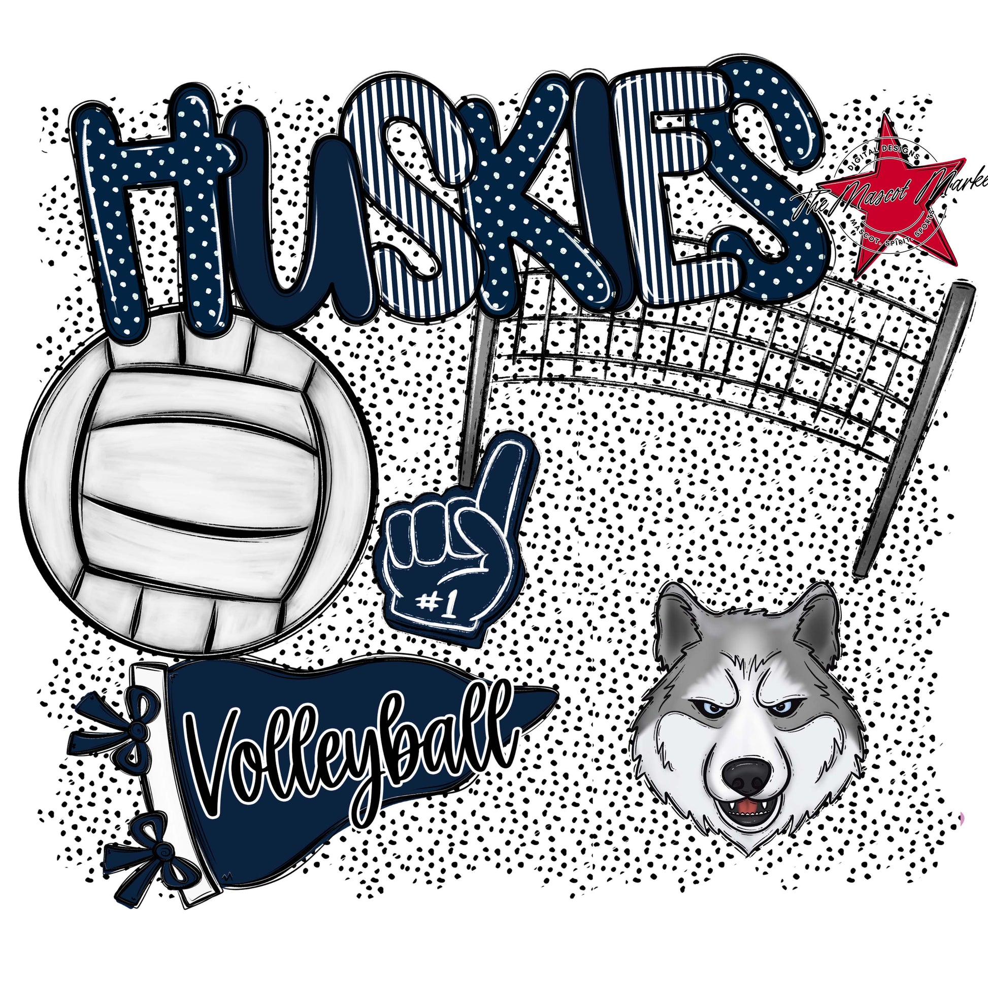 Huskies Volleyball Spirit-Navy
