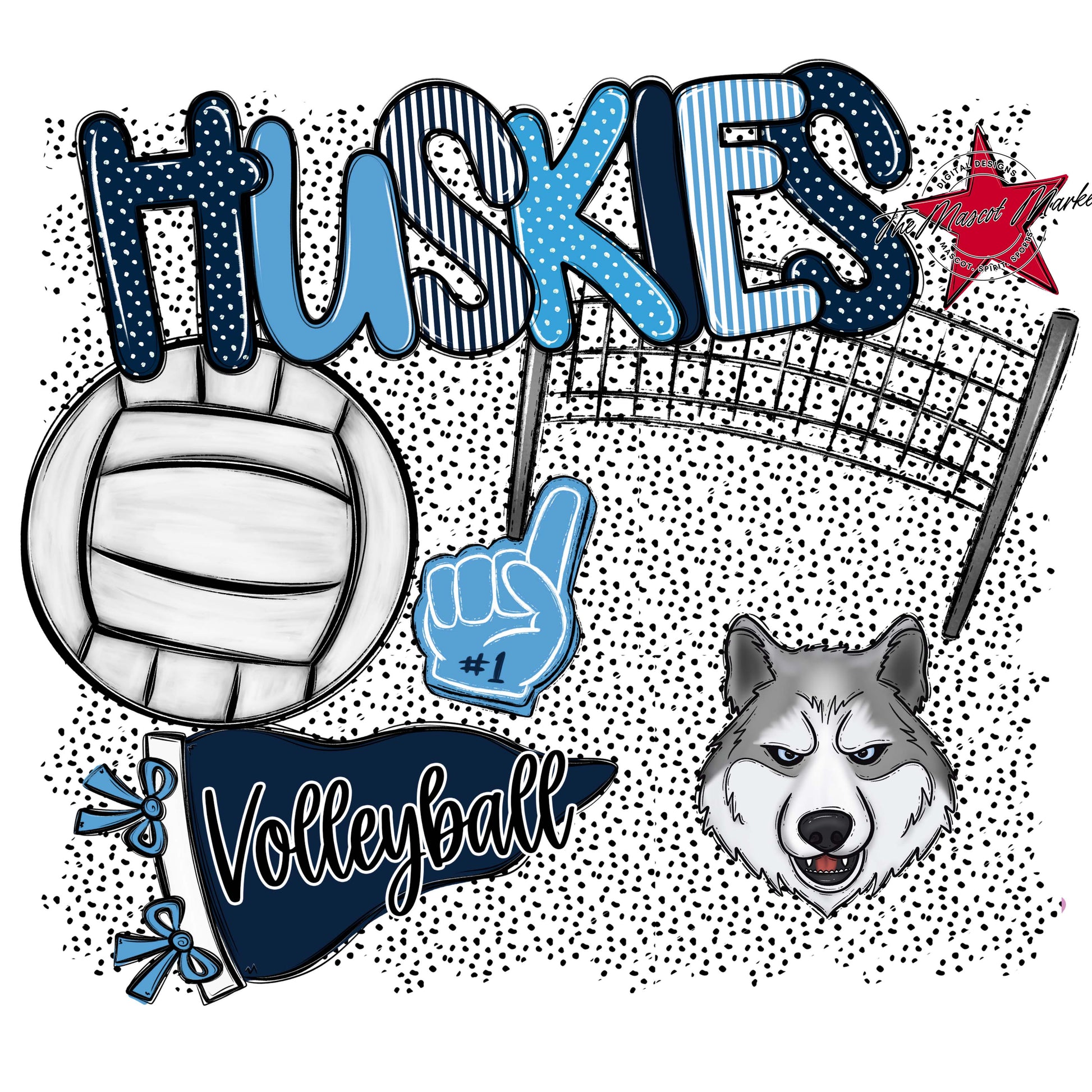 Huskies Volleyball Spirit-Navy & Carolina Blue