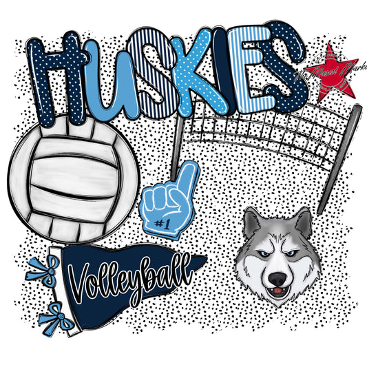 Huskies Volleyball Spirit-Navy & Carolina Blue