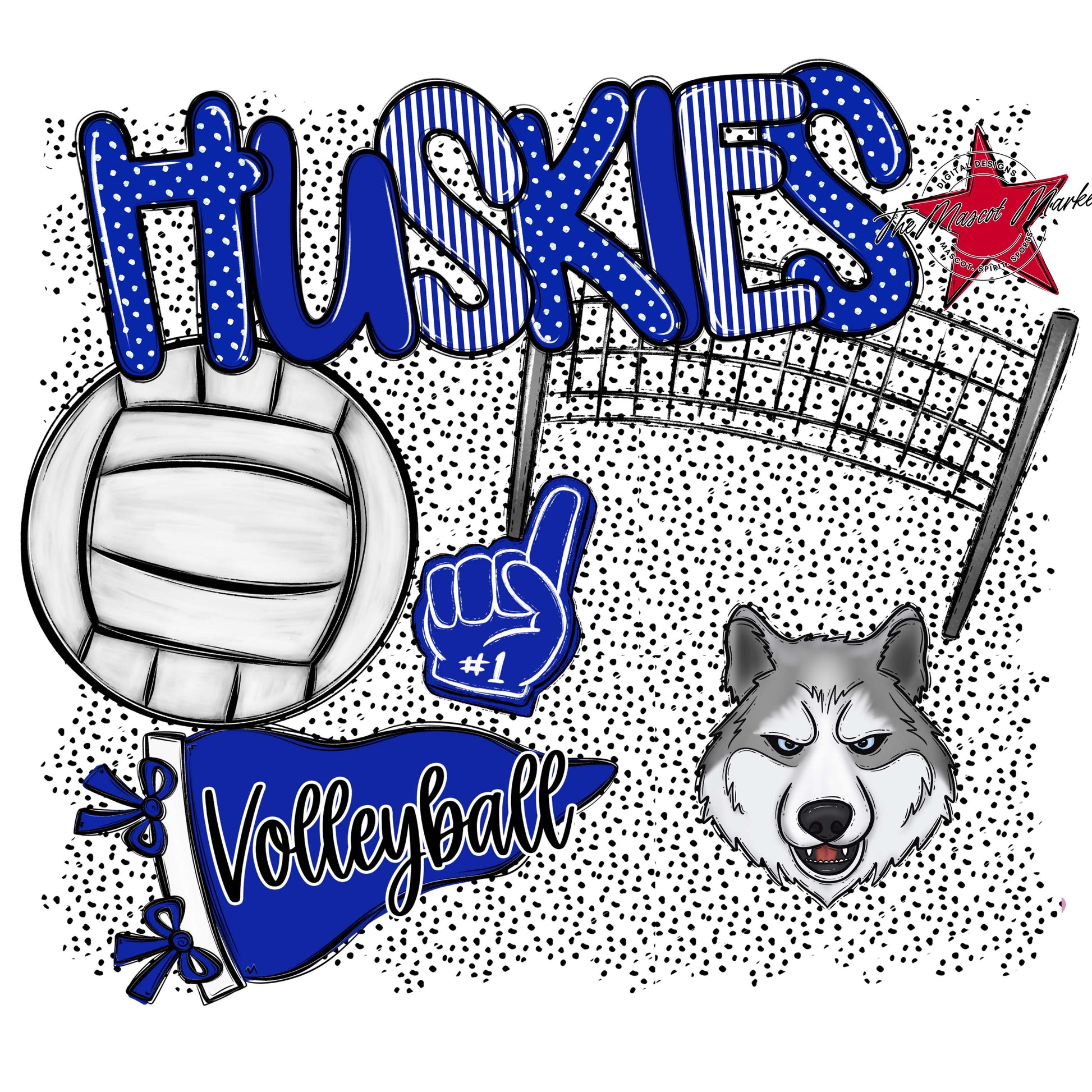 Huskies Volleyball Spirit-Royal Blue