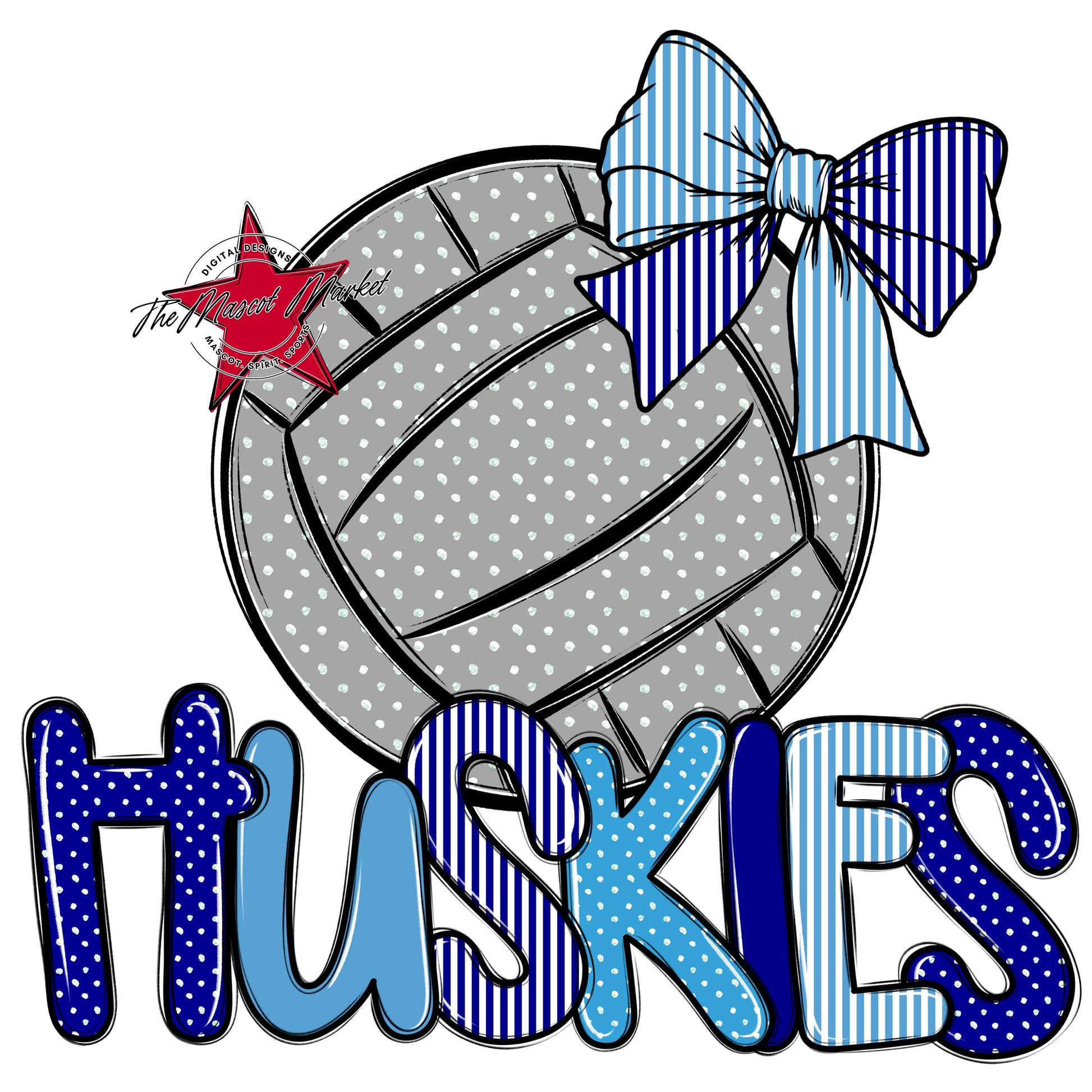Huskies Volleyball Spirit Design-Blue & Carolina Blue