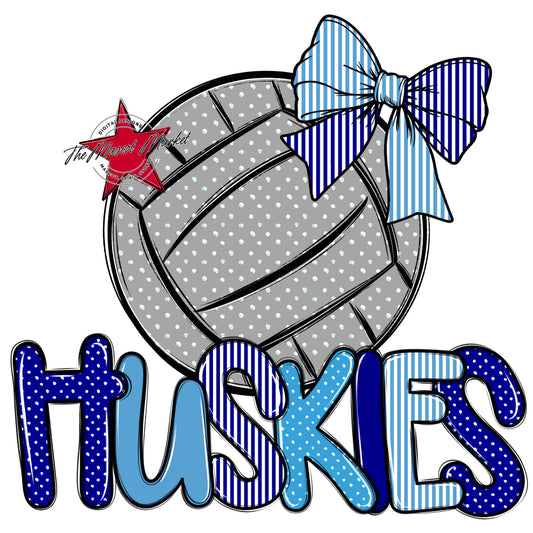 Huskies Volleyball Spirit Design-Blue & Carolina Blue