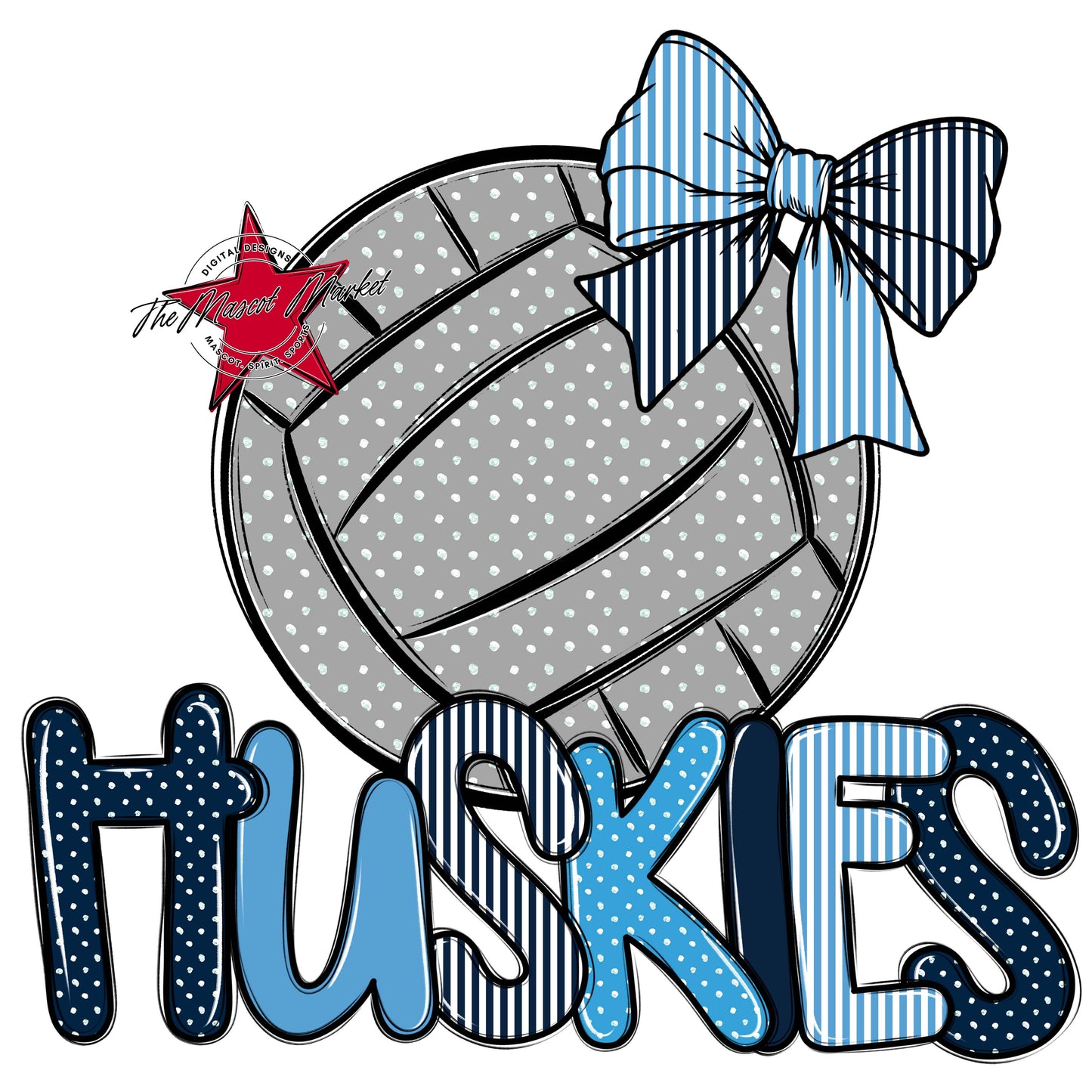 Huskies Volleyball Spirit Design-Navy & Carolina Blue