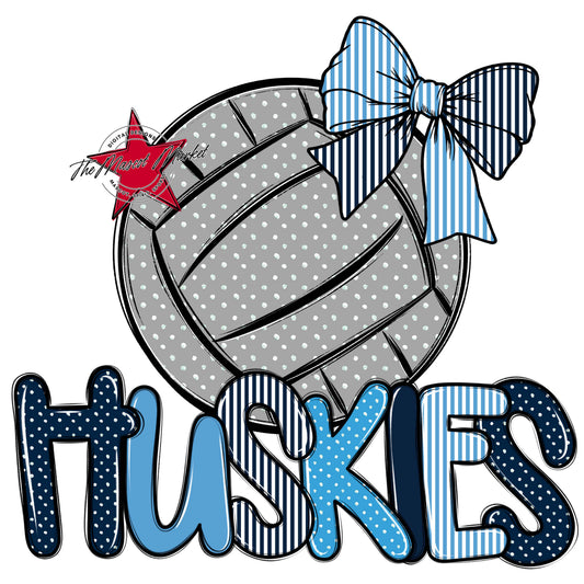 Huskies Volleyball Spirit Design-Navy & Carolina Blue