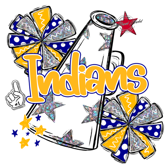 Indians Alpha Megaphone Design-Blue-Yellow