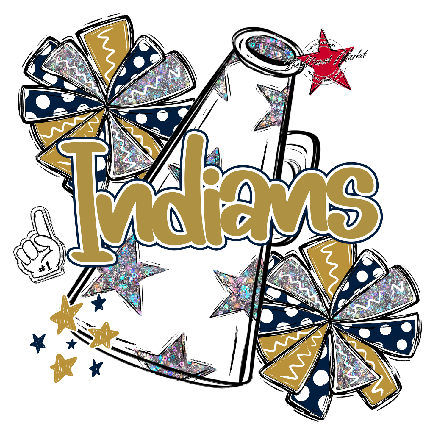 Indians Alpha Megaphone Design-Navy-Gold