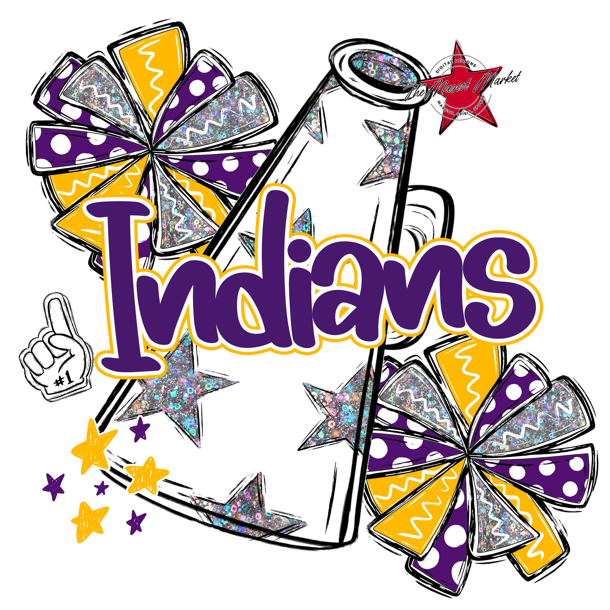 Indians Alpha Megaphone Design-Purple-Yellow