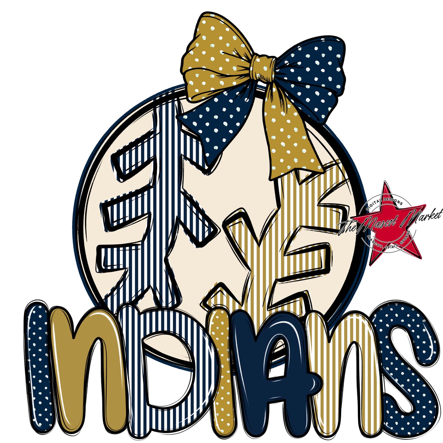 Indians Baseball-Softball Spirit Design-Navy & Gold
