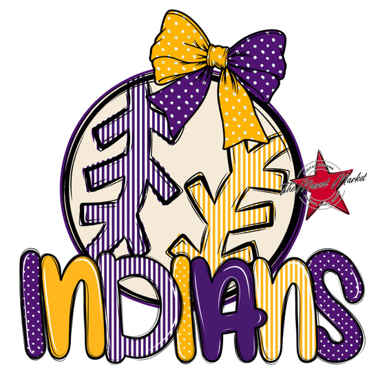 Indians Baseball-Softball Spirit Design-Purple & Yellow