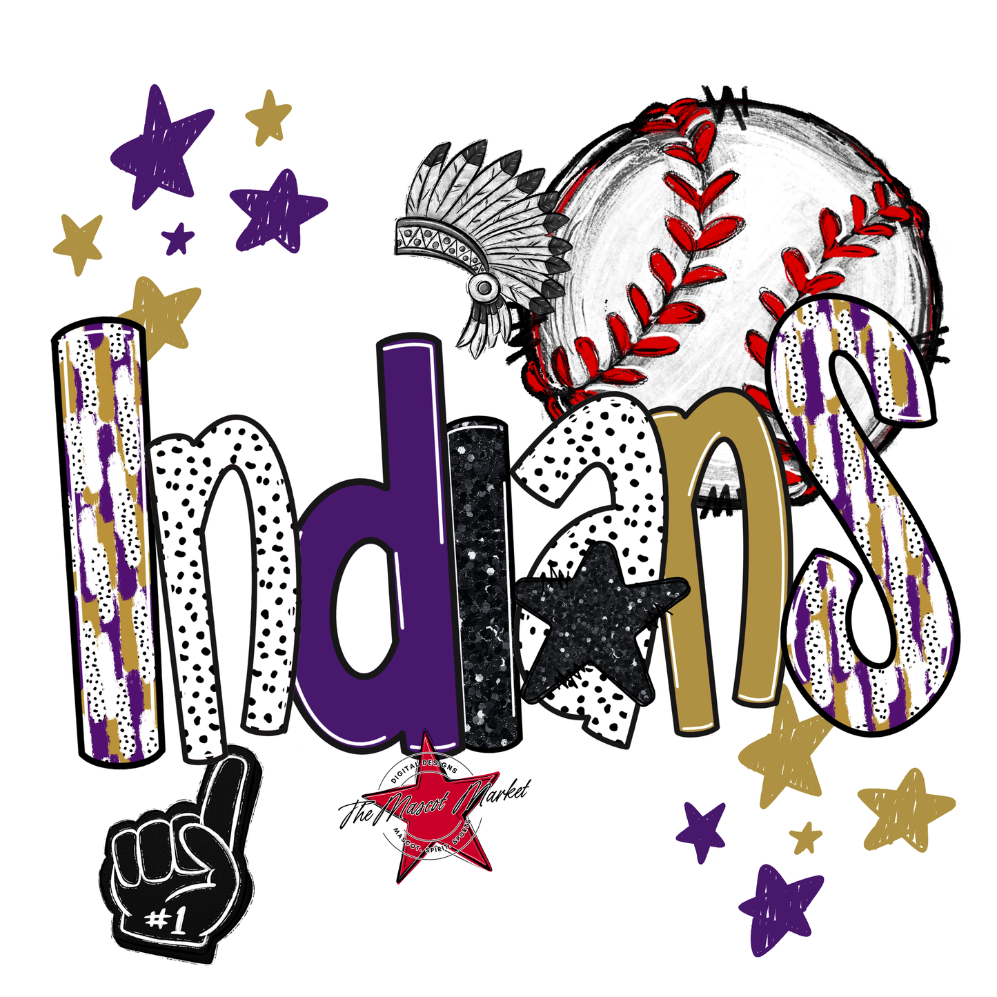Indians Baseball Scrape-Purple-Gold